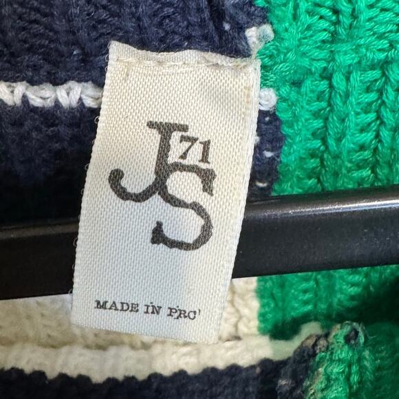 JS71 Colorblock Striped Sweater Knitted Crewneck Navy Blue Green Size M / L - Picture 7 of 10